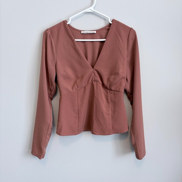 Abercrombie & Fitch Tops - Abercrombie & Fitch Deep V-Neck Top Minimalistic Baby Doll Vibe Brown Women's S